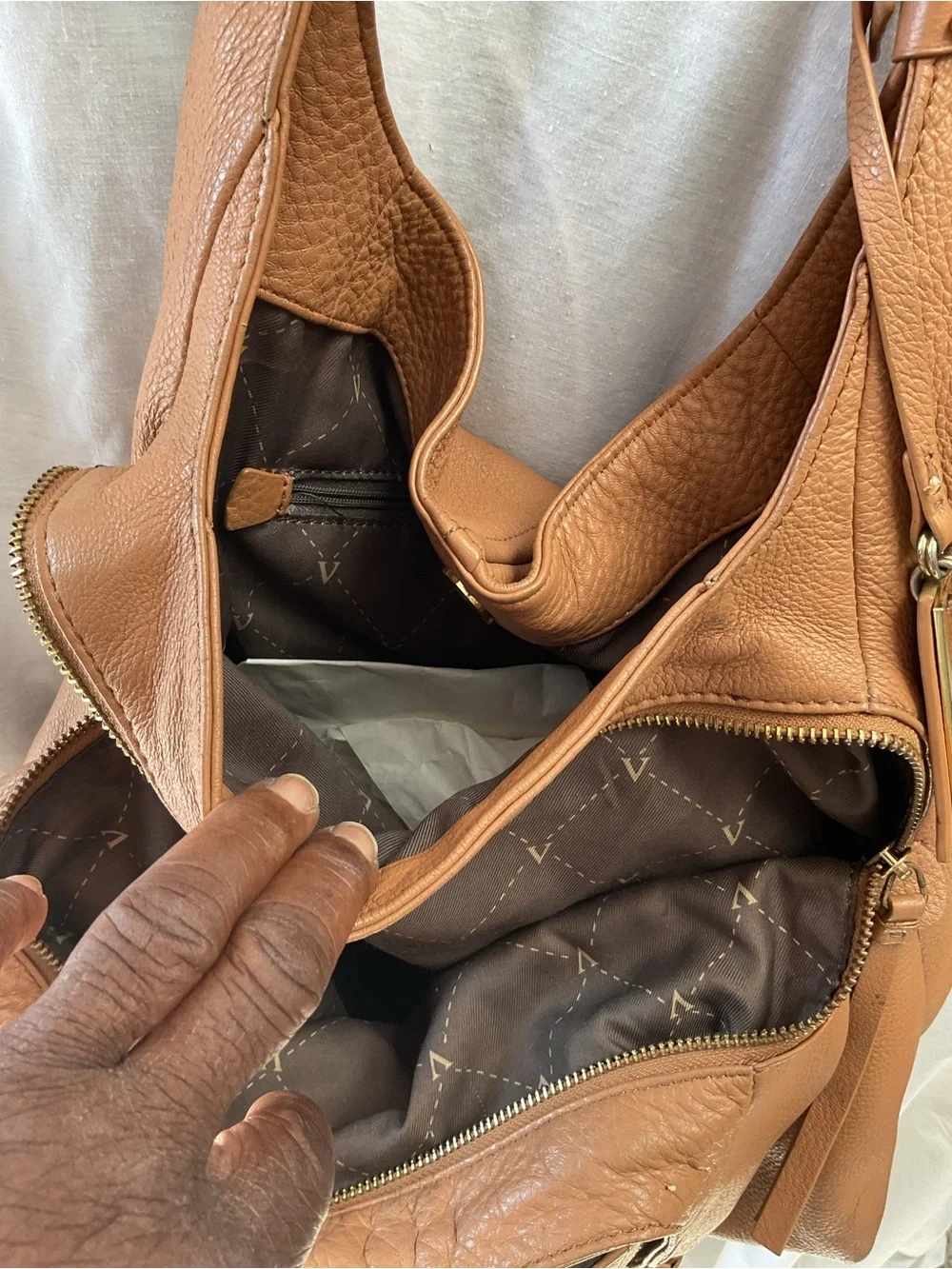 Vince CAMUTO Women's Tan Leather Hobo Bag with Gold Hardware